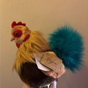 Migani Fluffy Rooster Plush - Red, Gold, and Teal